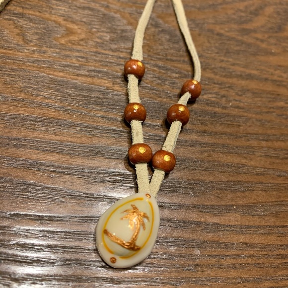 Long Bronze Gold Palm Tree and Cowrie Shell Necklace ONE OF A KIND HANDMADE NWOT - Picture 2 of 5